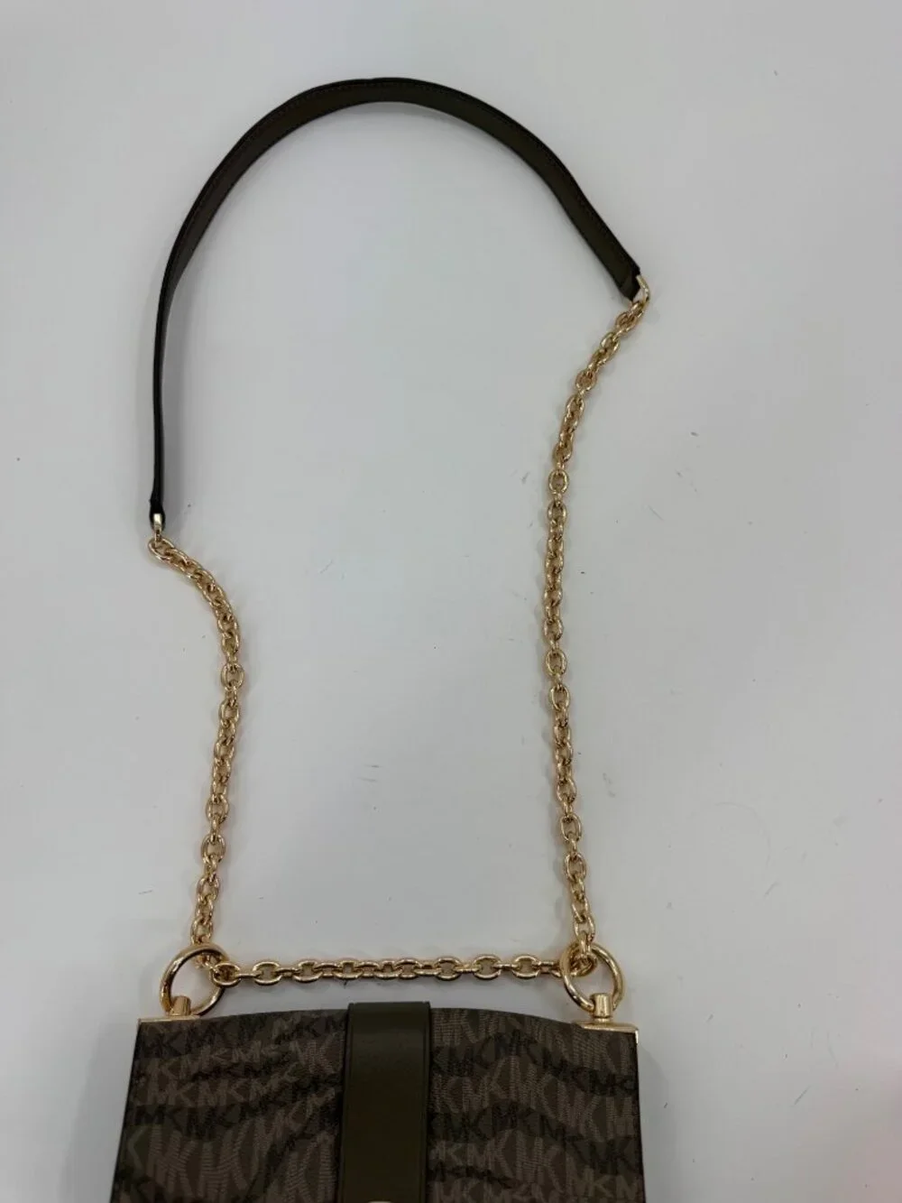 Michael Kors Jet Set Green Signature Crossbody Bag With Gold Chain & Logo Accent